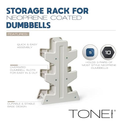 Tone Fitness Neoprene Dumbbell Set with Storage Rack – Non-Slip, Anti-Roll Hand Weights for Home Gym Workouts | 20 lb, 32 lb, 50 lb, 60 lb & 100 lb Options