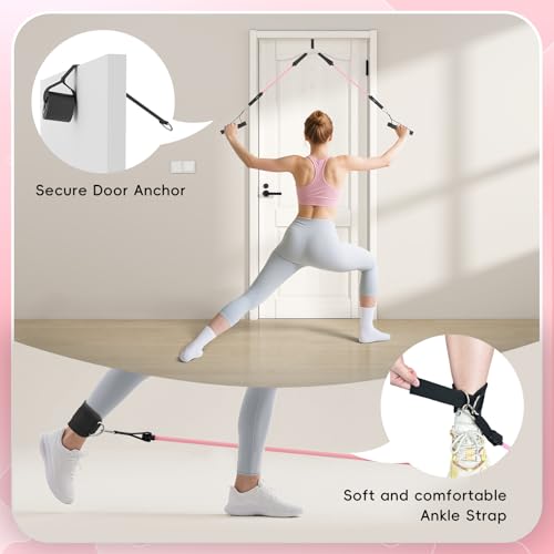 Pilates Bar Kit with Resistance Bands, Portable Pilates Bar for Home Gym Yoga & Full Body Workouts, Pilates Equipment for Women, Fitness Set for Strength Stretching Flexibility Training