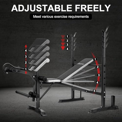 Olympic adjustable Weight Bench Set, Workout Equipment for Home Workouts, Bench Press with Preacher Curl, Leg Developer, Home Gym Full Body Workout