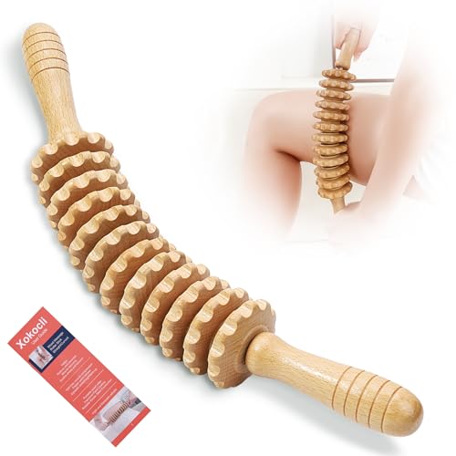 Cellulite Massage Tool Wood Therapy Massage Tools Fascia Blaster Cellulite Roller Lymphatic Drainage Massager Deep Tissue Massage Stick for Legs Thighs Muscle Relief Recovery(White 12-Wheel) - color: Nude 12-wheel