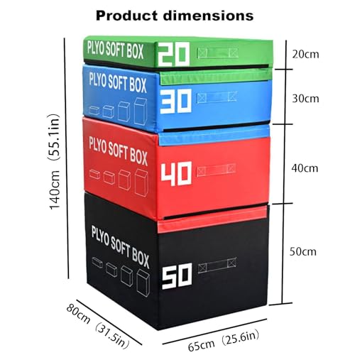 4-in-1 Foam Jumping Exercise Box Workout For Conditioning,Strength Training Non Slip PVC Leather - size: 80x65x30cm (31.5x25.6x11.8in)