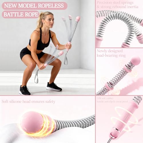 Ropeless Battle Ropes for Exercise Workout Rope, Portable Workout for Home Gym, Exercise Battle Ropes for HIIT Workouts, Low-Impact Cardio Training (Pink with Ring) - style: Pink with ring