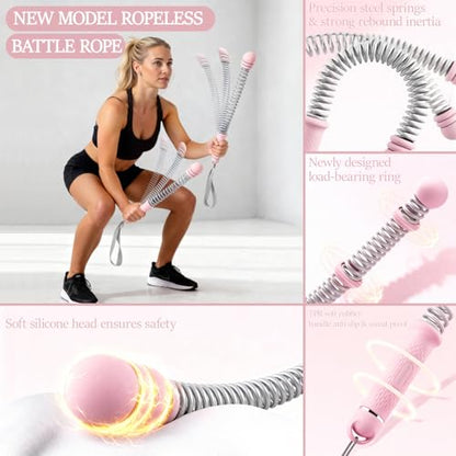 Ropeless Battle Ropes for Exercise Workout Rope, Portable Workout for Home Gym, Exercise Battle Ropes for HIIT Workouts, Low-Impact Cardio Training (Pink with Ring) - style: Pink with ring