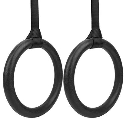 Drfeify Gymnastics Rings with Adjustable Straps, Black, 9.3 Inch Diameter, Polyester and ABS Material, for Strength Training
