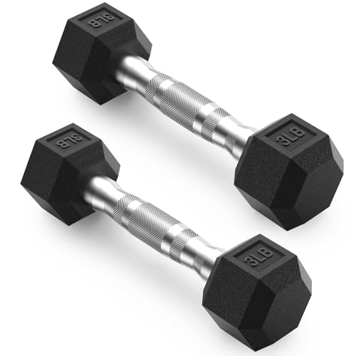 PAPABABE HEX Dumbbell Set 2.5-125lb, Rubber Encased Home Gym Dumbbells, Exercise & Fitness Weights Dumbbells for Women & Men, Hand Weight for Strength Training - size: 3 lb, Pair, style: Chrome Handle