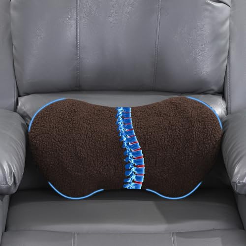 ROYALAY Sherpa Lumbar Support Pillow for Recliner, Memory Foam Back Pillow for Chair, Warm Couch Back Cushions for Elderly with Machine Washable Cover, Lumbar Pad for Car Office Chair, Brown - color: Brown