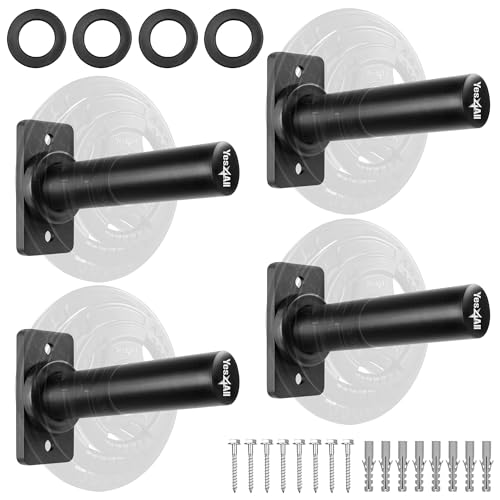 Yes4All Vertical Wall Mounted Olympic Barbell Holder, Barbell Storage Rack, Hanging Barbell Rack for Home Fitness Equipment - color: B. Set Weight Plate Holder - (4pcs)