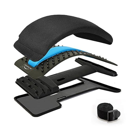 Multi-Level Back Stretcher Device, Lumbar Back Stretching Device, Memory Foam Lumbar Pillow Back Pain Support for Office Chair and Pain Relief(Blue) - color: Blue Black