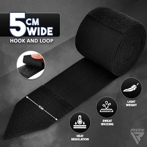 RDX Boxing Hand Wraps 4.5M / 180 Inches – Mexican Style Semi-Elastic MMA Inner Gloves - Wrist Support for Muay Thai, Kickboxing, BJJ, Karate - Thumb Loop & Hook and Loop Closure - Cotton & Nylon Blend