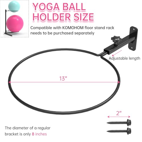 Wall Mount Stability Ball Storage Rack for 26" Large Balls, Adjustable Heavy Duty Exercise Ball Holder for Home Gym, Metal Bracket for Yoga Ball, Swiss Ball, Physio Ball, Medicine Ball