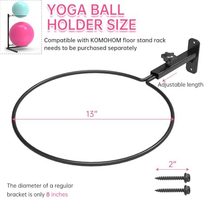 Wall Mount Stability Ball Storage Rack for 26" Large Balls, Adjustable Heavy Duty Exercise Ball Holder for Home Gym, Metal Bracket for Yoga Ball, Swiss Ball, Physio Ball, Medicine Ball
