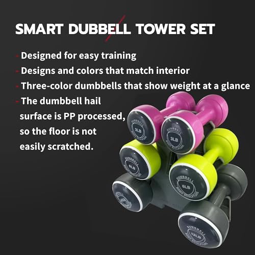 Body Sculpture hand weights set Free‑Weight Dumbbell Set with Rack Set includes 3, 6 and 12 lb weights ideal for men and women for small and large muscle groups