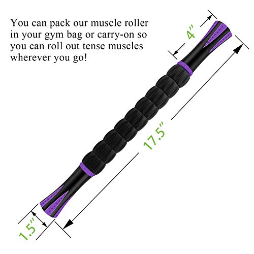 Muscle Roller Massage Roller Stick- Deep Tissue Fascia Blaster for Myofascial Pain Relief, Lymphatic Drainage & Body Sculpting, Handheld Physical Therapy & Recovery Tool (Purple Black-18 inch)