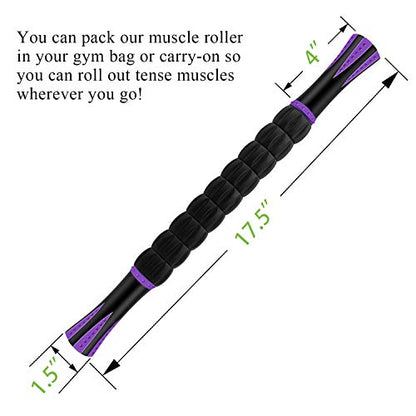 Muscle Roller Massage Roller Stick- Deep Tissue Fascia Blaster for Myofascial Pain Relief, Lymphatic Drainage & Body Sculpting, Handheld Physical Therapy & Recovery Tool (Purple Black-18 inch)