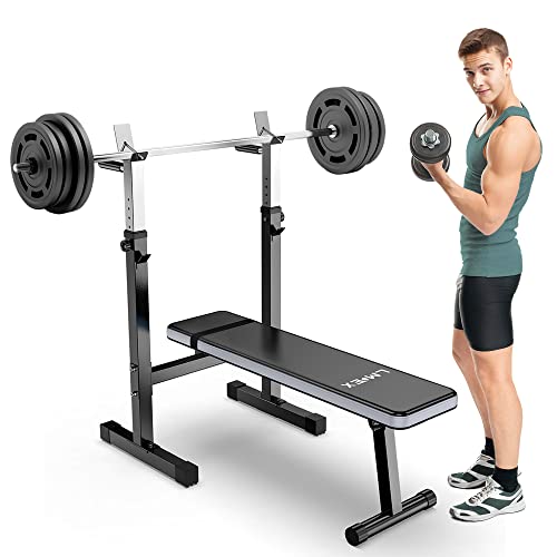 Adjustable Weight Bench Press with Squat Rack Folding Multi-Function Dip Station for Full Body Workout Home Gym Strength - color: Red, size: 260LBS