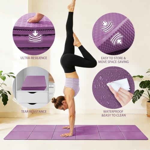 Foldable Yoga Mat Thick Non-Slip Exercise Mat - color: purple