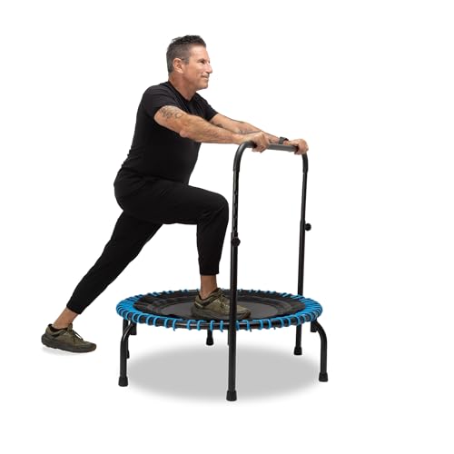 JumSport 350 Series 39" Trampoline & Handle Bar Bundle, 30 Adjustable Bungees, Stable No-Tip Arched Legs, & 60 Day Trial Streaming Video & DVD, Teal