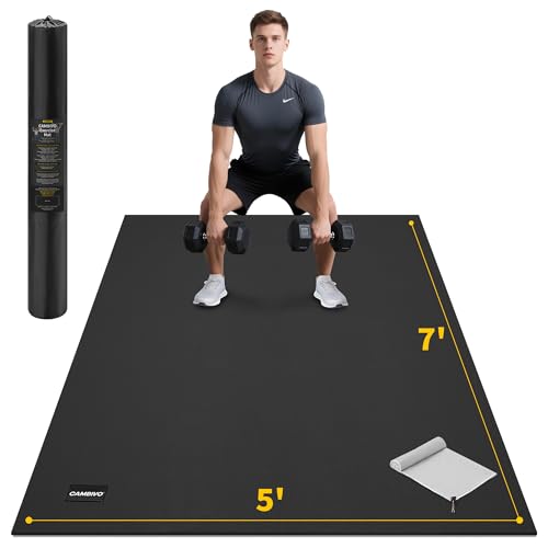 CAMBIVO Large Exercise Mat for Home Workout, 8'x6'/7'x5'/6'x4' (7 mm) Extra Thick Exercise Mat for Home Gym, Shoe-Friendly, Non-Slip Gym Mat for Jump Rope, Weights, Cardio, Fitness - color: 7'*5' Black