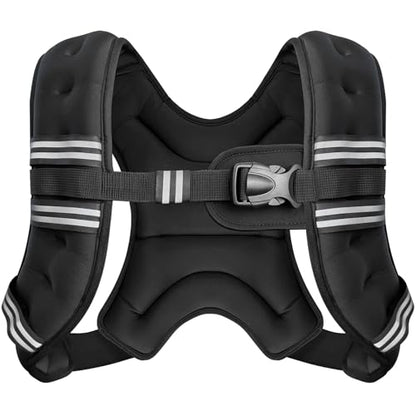 Weighted Vest, 6lb/8lb/10lb/12lb/15lb/18lb/20lb/24lb/30lb for Men Women, Reflective Stripe Adjustable Buckle, Comfortable Durable Rucking Vest for Walking Running Strength Training