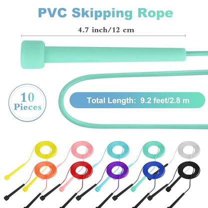 Aodaer PVC Skipping Rope Adjustable Jump Rope for Kids Multicolor Jump Rope Bulk with Plastic Handles Lightweight for Outdoor Fitness Exercise and Weight Loss, Training and Racing