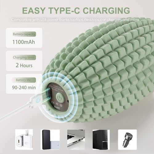 Silicone Vibrating Massage Ball with Rolling Head, 3-Speed Myofascial Massage Roller for Plantar Fasciitis Relief, Hip & Psoas Release, Trigger Point Therapy for Neck, Back, Foot (Green) - color: Green