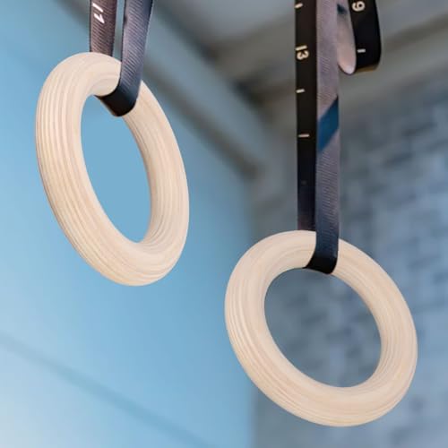 19/25mm Wood Gymnastics Rings 2Pcs For Adult Fitness Calisthenics Strength Training Equipment For Enhanced Workout Control, Solid Birch Wooden, Non-Slip Grip