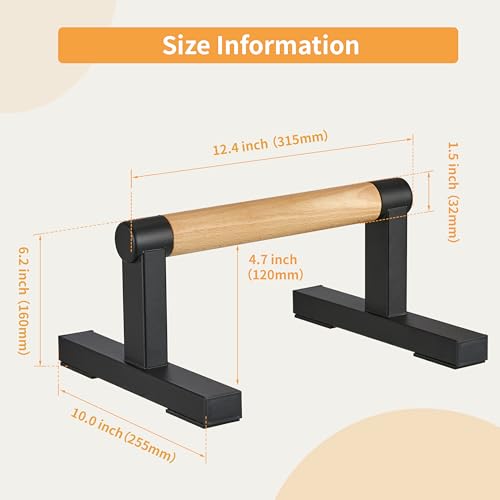 1 Pair Wooden Parallettes Push Up Bars for Men, Strength Training Pushup Stands Handles for Home Calisthenics, Fitness, Floor Workouts Solid Wood with White Metal Bracket - Support 500 lbs