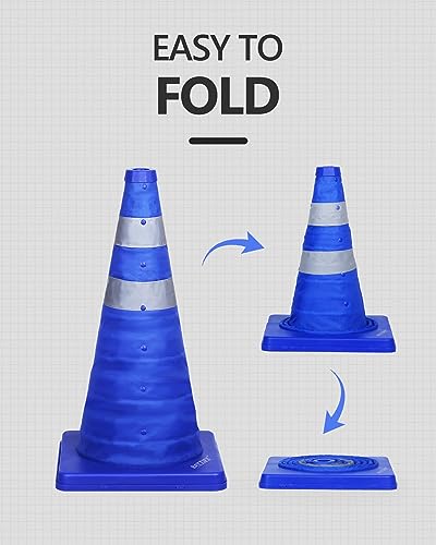 [2 Pack] 18 Inch Collapsible Traffic Cones, Safety Cones, Pop-up Cones with Reflective Collar, for Driving Practice,Road Parking (Blue) - color: Blue, size: 18inch