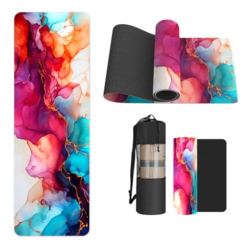 FOLAI Extra Thick Yoga Mat 6mm，pilates mat thick - Non-Slip Exercise Mat for HIIT, Pilates & Home Workouts & Workout with Free Carry Strap - color: abstract red