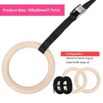 Adjustable Birch Gym Rings Set, Strength Training Equipment, for Children, Indoor/Outdoor Swing