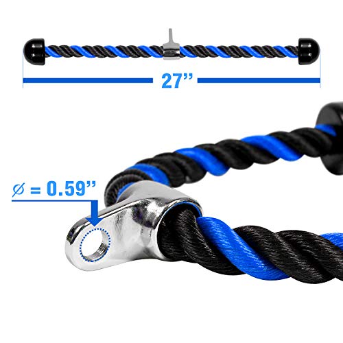 Yes4All Deluxe Tricep Rope Cable Attachment, 27 & 36 inch with 4 Colors, Exercise Machine Attachments Pulley System Gym Pull Down Rope with Carabiner - color: G. 27" Blue Black