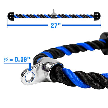 Yes4All Deluxe Tricep Rope Cable Attachment, 27 & 36 inch with 4 Colors, Exercise Machine Attachments Pulley System Gym Pull Down Rope with Carabiner - color: G. 27" Blue Black