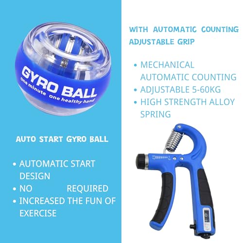 Hand Grip Strengthener Workout Kit (8 Pack) Forearm Grip Adjustable Resistance Hand Gripper, Finger Stretcher, Finger Exerciser, Grip Ring，Gyro Ball (blue)