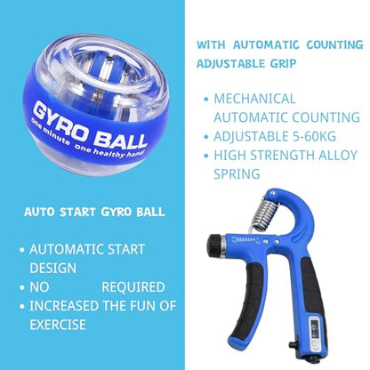 Hand Grip Strengthener Workout Kit (8 Pack) Forearm Grip Adjustable Resistance Hand Gripper, Finger Stretcher, Finger Exerciser, Grip Ring，Gyro Ball (blue)