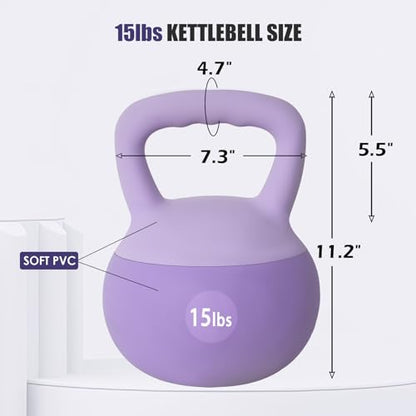 DlandHome Kettlebell Weights Strength Training Kettlebell-Great for Full Body Workout and Strength Training,Easy Grip Handle,PVC Filled with Iron Sand - color: Purple-15lbs