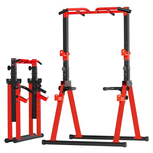 Foldable Power Tower Pull Up Bar Station, Multi-function Stable Pull Up Dip Station for Home Gym Strength Training Equipment