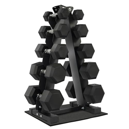 Fitvids Dumbbell Set with Rack, Rubber Coated Hex Dumbbell Weights in 150lbs, 5, 10, 15, 20, 25lbs Pair, Black