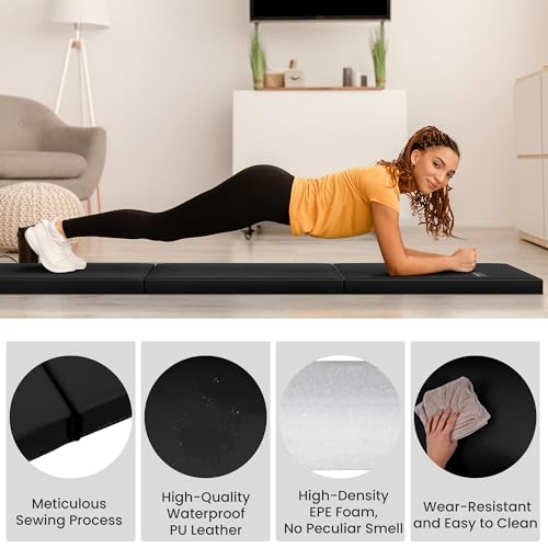 Fitvids Folding Exercise Gymnastics Mat for Tumbling, 2'x6'x2" Gym Workout Mat with Carrying Handles High-Density Anti-Tear Portable Fitness Aerobics Mats for Home Gym Yoga Pilates MMA Core Training
