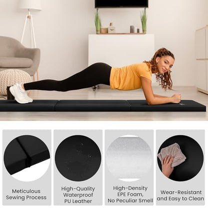 Fitvids Folding Exercise Gymnastics Mat for Tumbling, 2'x6'x2" Gym Workout Mat with Carrying Handles High-Density Anti-Tear Portable Fitness Aerobics Mats for Home Gym Yoga Pilates MMA Core Training