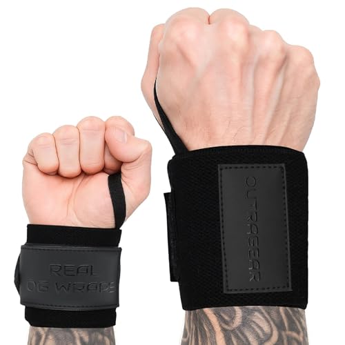 18" OG-Grade Wrist Wraps for Weightlifting – Heavy Duty Wrist Support with Thumb Loop & Lockdown Strap – Wrist Straps for Powerlifting, Bench Press & Gym Training - color: Shadow Black