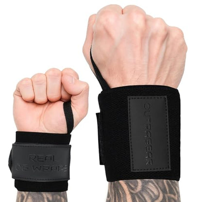 18" OG-Grade Wrist Wraps for Weightlifting – Heavy Duty Wrist Support with Thumb Loop & Lockdown Strap – Wrist Straps for Powerlifting, Bench Press & Gym Training - color: Shadow Black