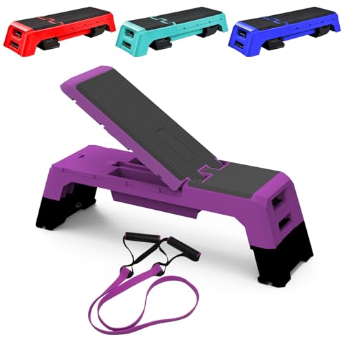 Multifunctional Step Platform Aerobic Deck Stepper with Resistance Bands Versatile Cardio Exercise Equipment Workout Fitness, Adjustable Weight Bench for Home Gym