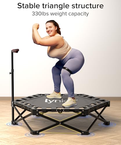 Foldable Trampoline with Adjustable Handle – 42", 330 lbs Capacity, Foldable Design for Indoor/Outdoor Fitness, Adults (Black)