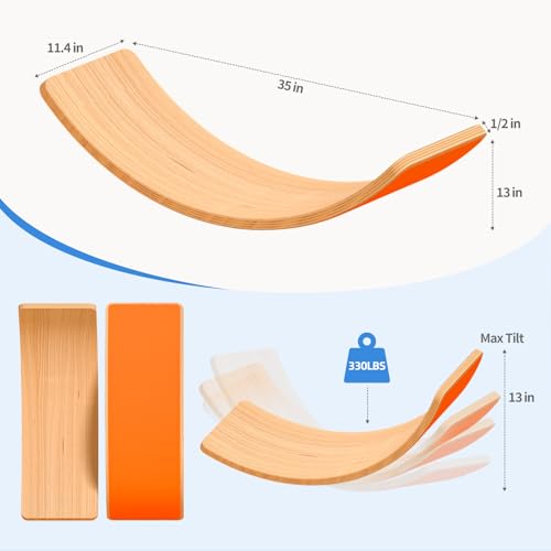 Wooden Wobble Balance Board for Kids, Balance Beam Rocker Board for Toddlers Adults, Montessori Waldorf Learning Toys for Yoga Exercise
