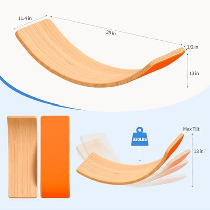 Wooden Wobble Balance Board for Kids, Balance Beam Rocker Board for Toddlers Adults, Montessori Waldorf Learning Toys for Yoga Exercise