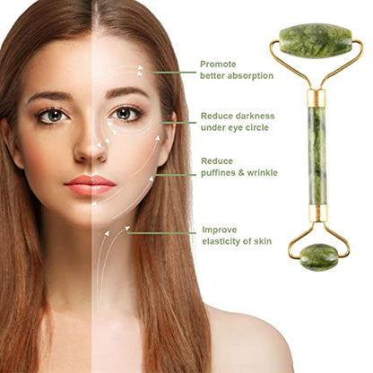 Jade Roller & Gua Sha Set 5 in 1 Facial Massager Tools - Jade Gua Sha Facial Massager Set with Roller for Face Sculpting & Skin Care
