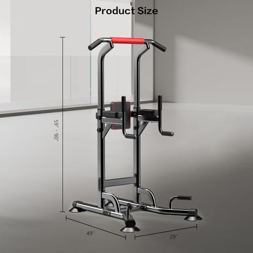Power Tower Height Adjustable 59”-90” Dip Station Pull Up Bar Multi-Function for Home Gym Fitness Workout Exercise Equipment Strength Training
