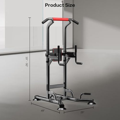 Power Tower Height Adjustable 59”-90” Dip Station Pull Up Bar Multi-Function for Home Gym Fitness Workout Exercise Equipment Strength Training