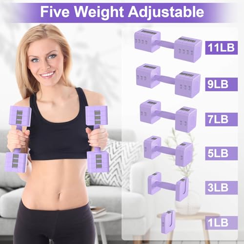 Hezeyferg 18LBS 22LBS Adjustable Dumbbells Set, Hand Weights Sets with Mutilple Levels, Adjustable Weight Dumbbells for Women/Men Home Gym Full Body Workout - color: Purple 11LB Each ( 22LB Pair )