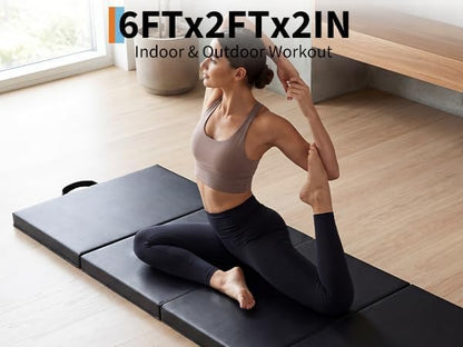 Gymnastics Mat, 6x2/3Ft 2-Inch Thick 4-Fold Exercise Floor Mat for Home Gym, Portable Yoga Mat for Pilates, Aerobics, Martial Arts & Training